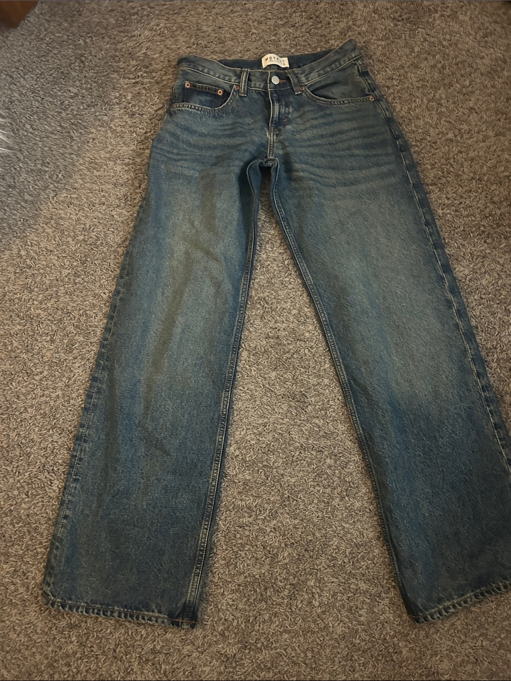 Motel Rocks Dark Wash Wide-Leg Low Rise Jeans - Picture 2 of 3